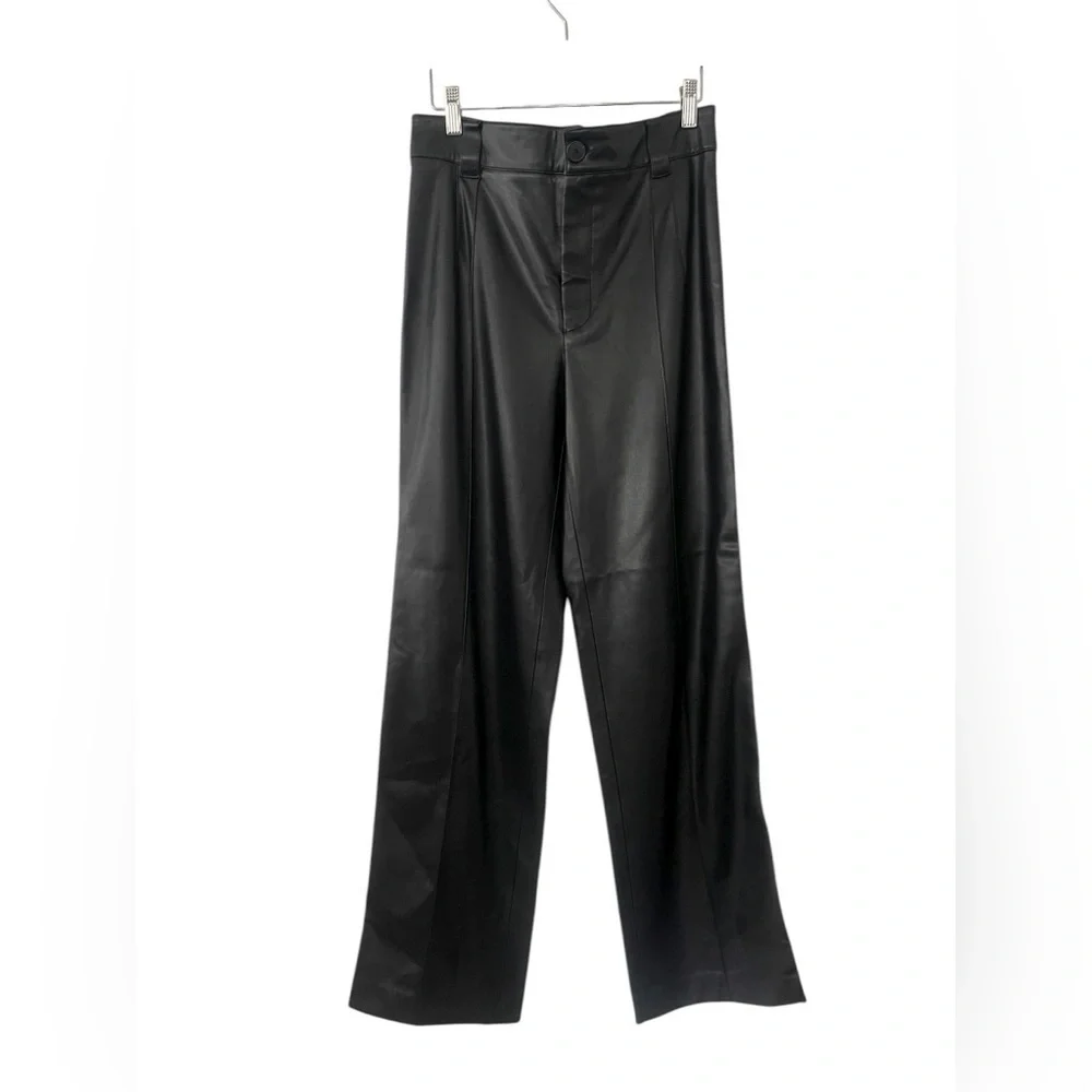 Zara Black Vegan Leather Full Length Straight Leg Pants Medium - Picture 7 of 7